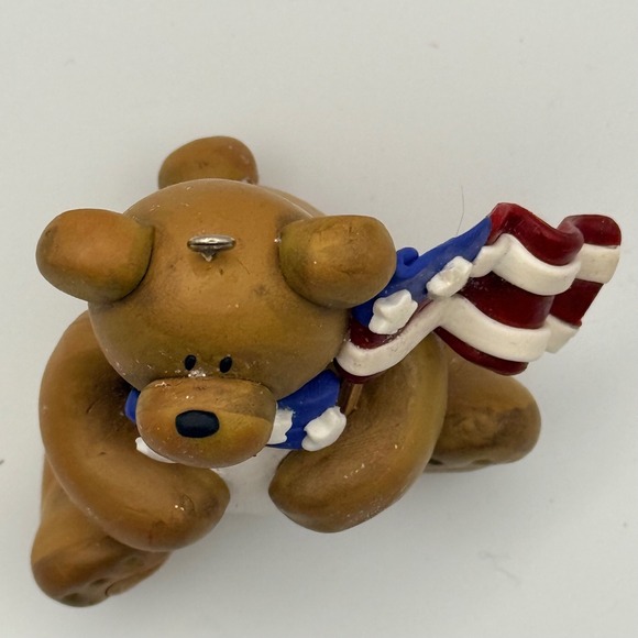 Patriotic Polymer Clay Teddy Bear Ornament with American Flag and Star Bow Tie - Picture 2 of 4